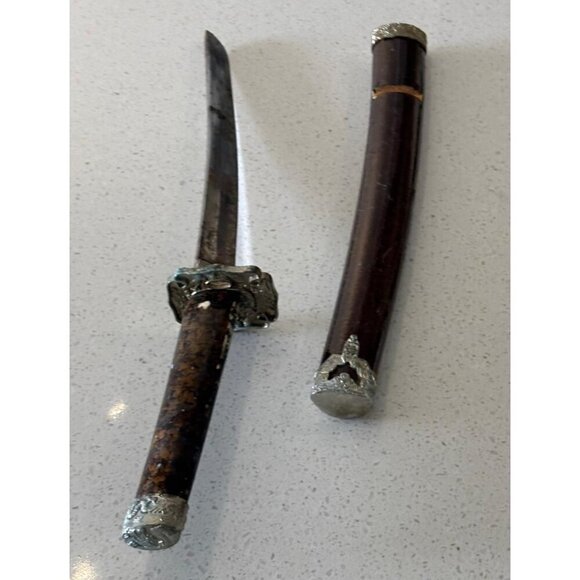 Vintage Chinese Old Sword Short Saber with Ornate Guard & Sheath - Picture 1 of 13